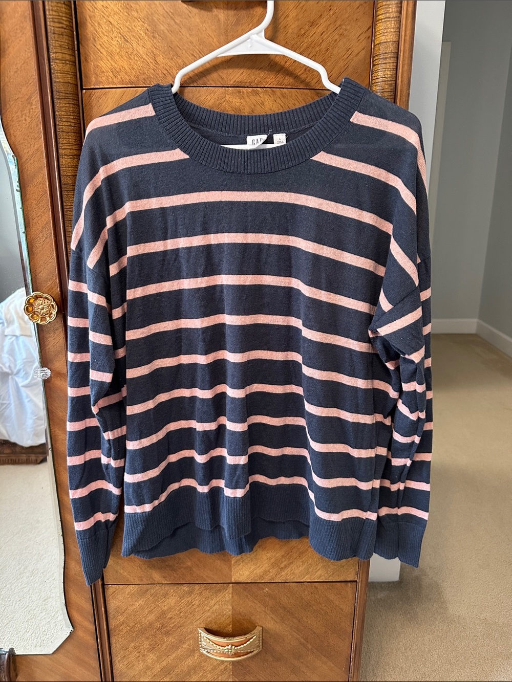 GAP dark gray/blueish and Blush Striped Crewneck Sweater